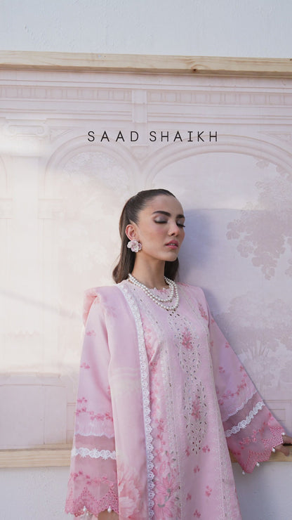 Saad Shaikh Unstitched 3 Piece Embroidered Lawn Suit SSK24E - PINK OASIS - Festive Collection - Brand Mafia by Zonash