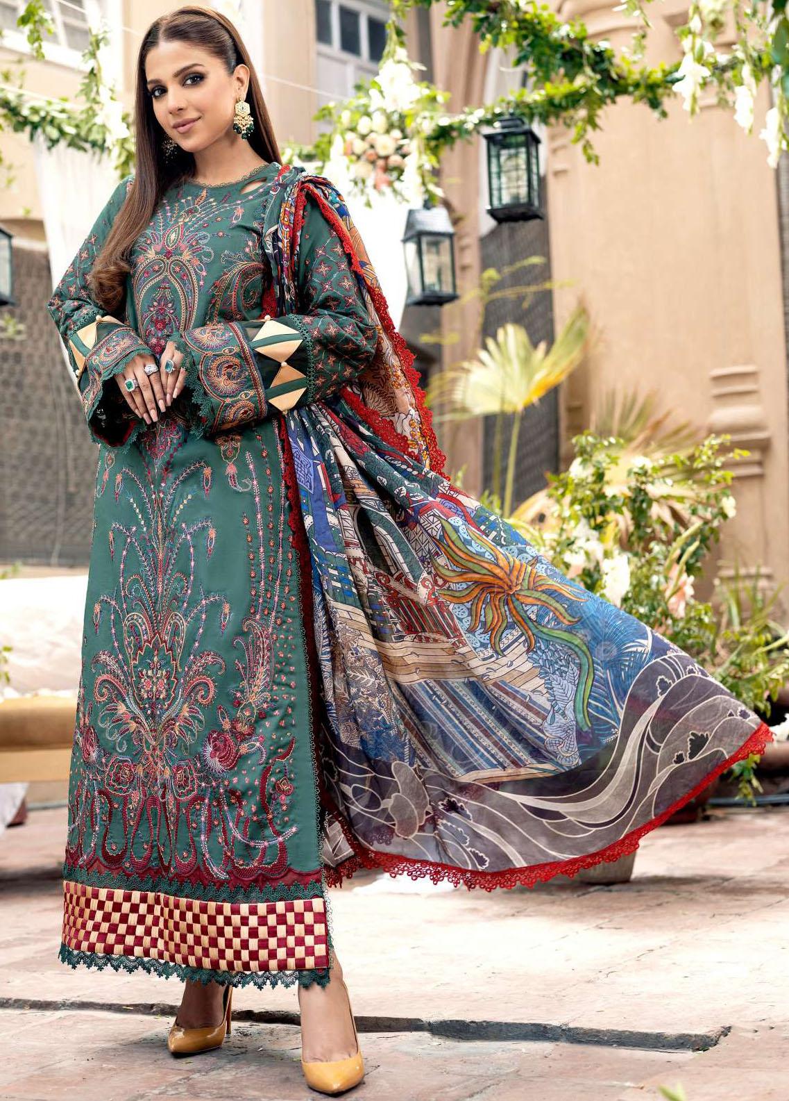 A Floral Dream By Maryam Hussain Stitched 3 Piece Embroidered Lawn Suit MH23 08 Emerald - Luxury Collection Brand Mafia by Zonash