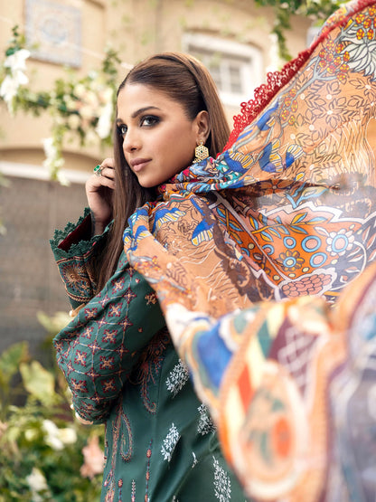 A Floral Dream By Maryam Hussain Stitched 3 Piece Embroidered Lawn Suit MH23 08 Emerald - Luxury Collection Brand Mafia by Zonash