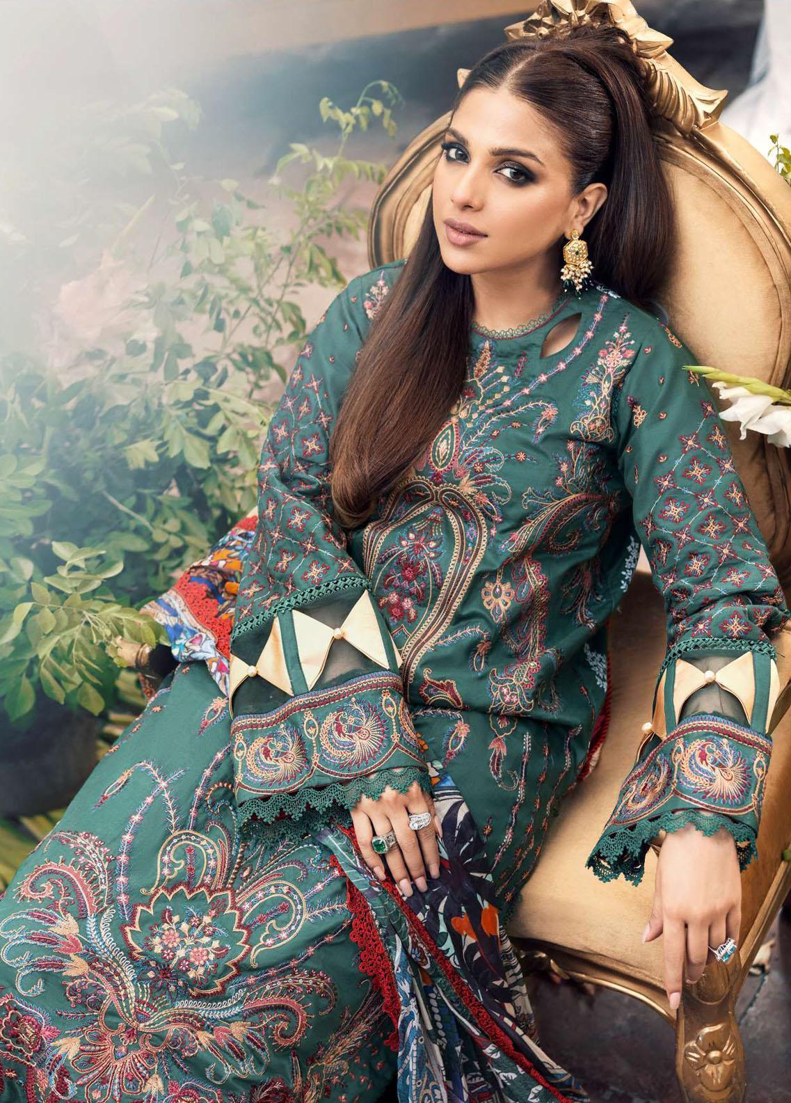 A Floral Dream By Maryam Hussain Stitched 3 Piece Embroidered Lawn Suit MH23 08 Emerald - Luxury Collection Brand Mafia by Zonash