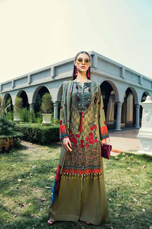 AUJ Unstitched 3 Piece Embroidered Lawn Suit Fleur De Luxe D04 - Luxury Collection Brand Mafia by Zonash