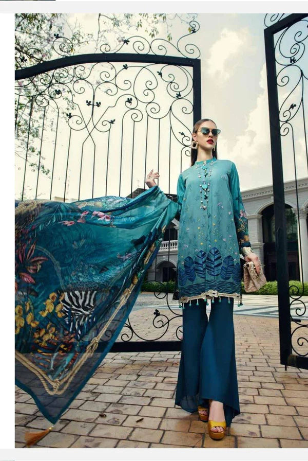 AUJ Unstitched 3 Piece Embroidered Lawn Suit Fleur De Luxe D05 - Luxury Collection Brand Mafia by Zonash