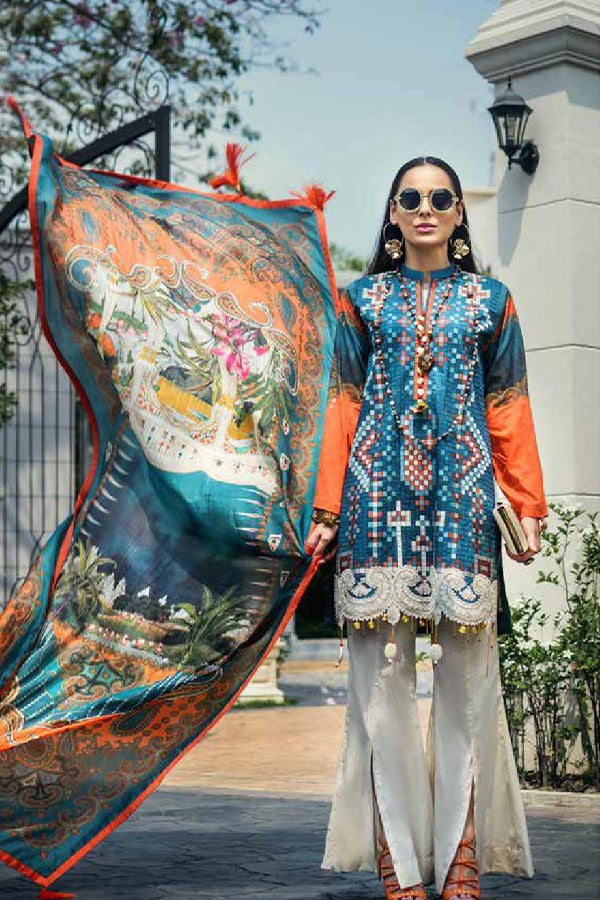 AUJ Unstitched 3 Piece Embroidered Lawn Suit Fleur De Luxe D06 - Luxury Collection Brand Mafia by Zonash