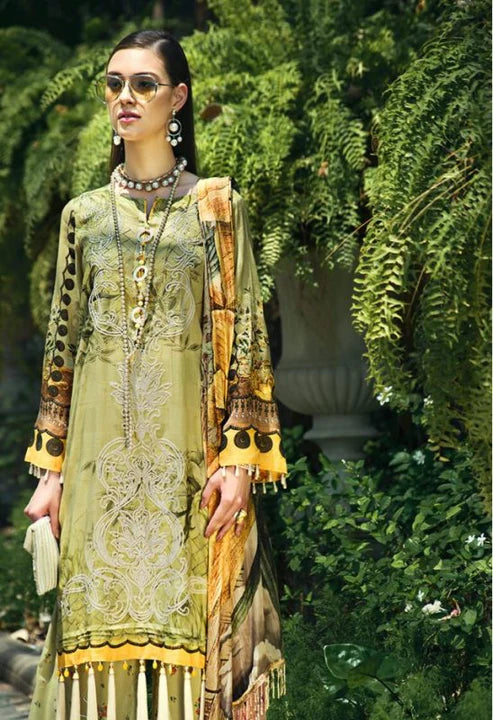 AUJ Unstitched 3 Piece Embroidered Lawn Suit Fleur De Luxe D11 - Luxury Collection Brand Mafia by Zonash