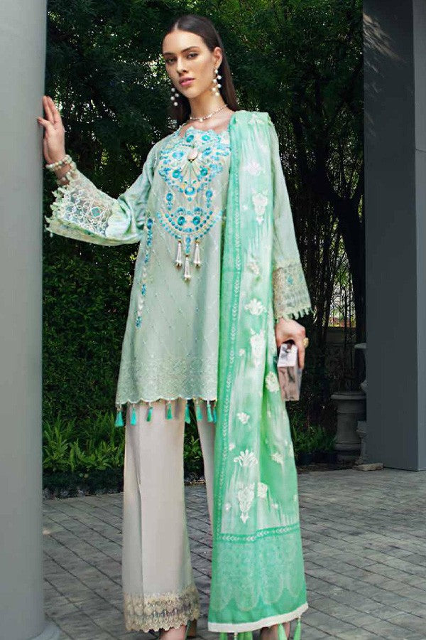 AUJ Unstitched 3 Piece Embroidered Lawn Suit Fleur De Luxe D12 - Luxury Collection Brand Mafia by Zonash