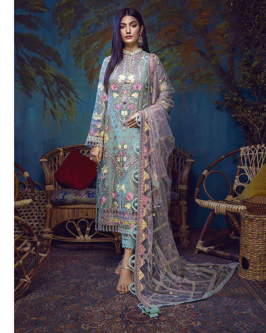 Adan's Libas - Barroco Stitched 3 Piece Embroidered Chiffon Suit - 01 DeLuxxe - Luxury Formals Collection Brand Mafia by Zonash