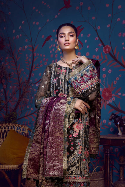 Adan's Libas - Barroco Stitched 3 Piece Embroidered Chiffon Suit - 03 Royalis - Luxury Formals Collection Brand Mafia by Zonash