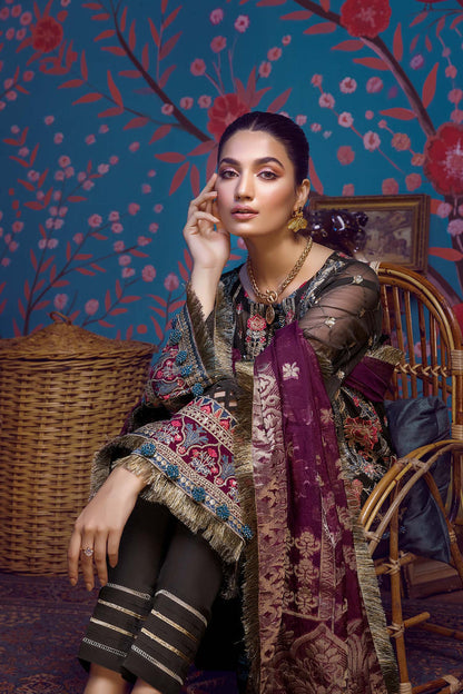 Adan's Libas - Barroco Stitched 3 Piece Embroidered Chiffon Suit - 03 Royalis - Luxury Formals Collection Brand Mafia by Zonash