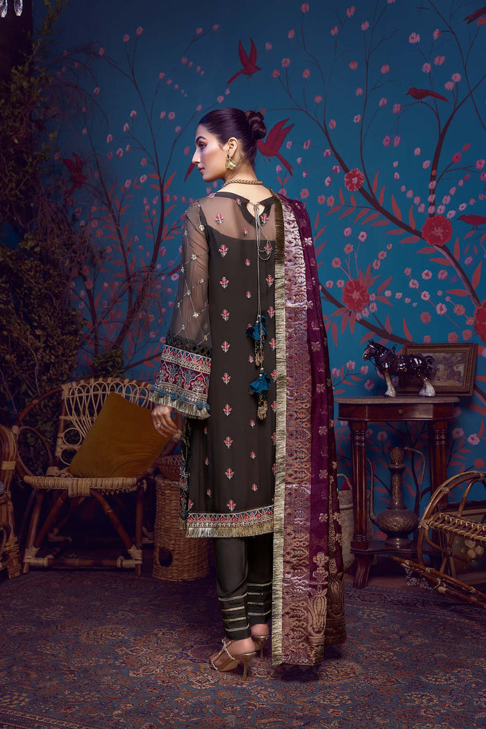 Adan's Libas - Barroco Stitched 3 Piece Embroidered Chiffon Suit - 03 Royalis - Luxury Formals Collection Brand Mafia by Zonash