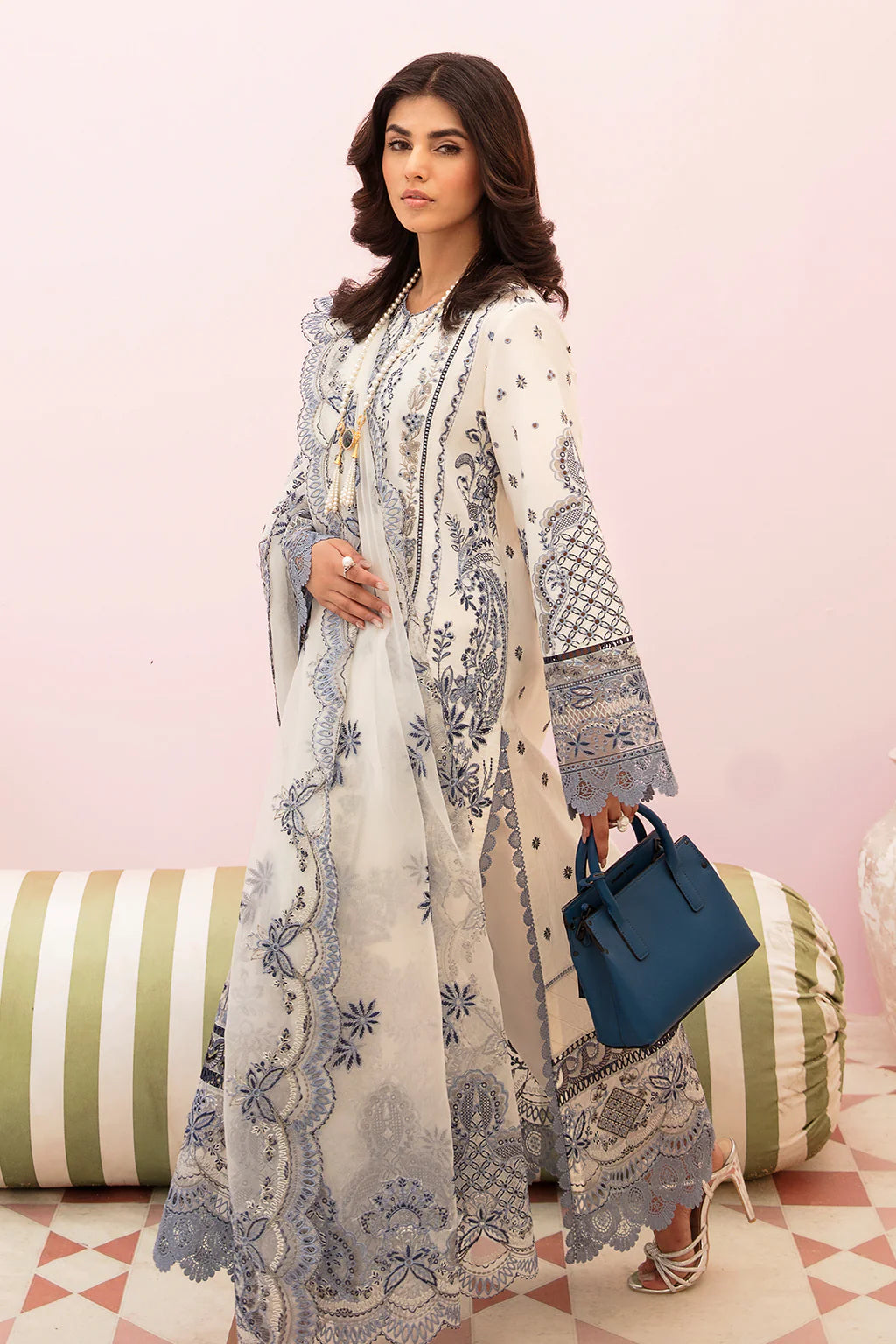 Afrozeh Unstitched 3 Piece Embroidered Lawn Suit FCAF23 AL-23-V3-05 Snow Lagoon - Festive Collection Brand Mafia by Zonash