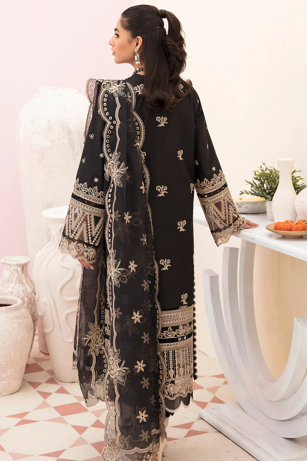 Afrozeh Unstitched 3 Piece Embroidered Lawn Suit FCAF23 AL-23-V3-07 Noir - Festive Collection Brand Mafia by Zonash