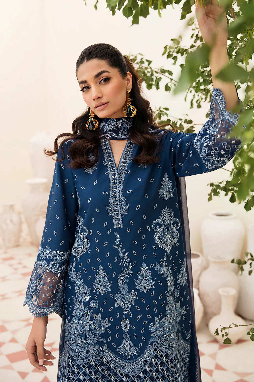 Afrozeh Unstitched 3 Piece Embroidered Lawn Suit FCAF23 AL-23-V3-09 Azur - Festive Collection Brand Mafia by Zonash