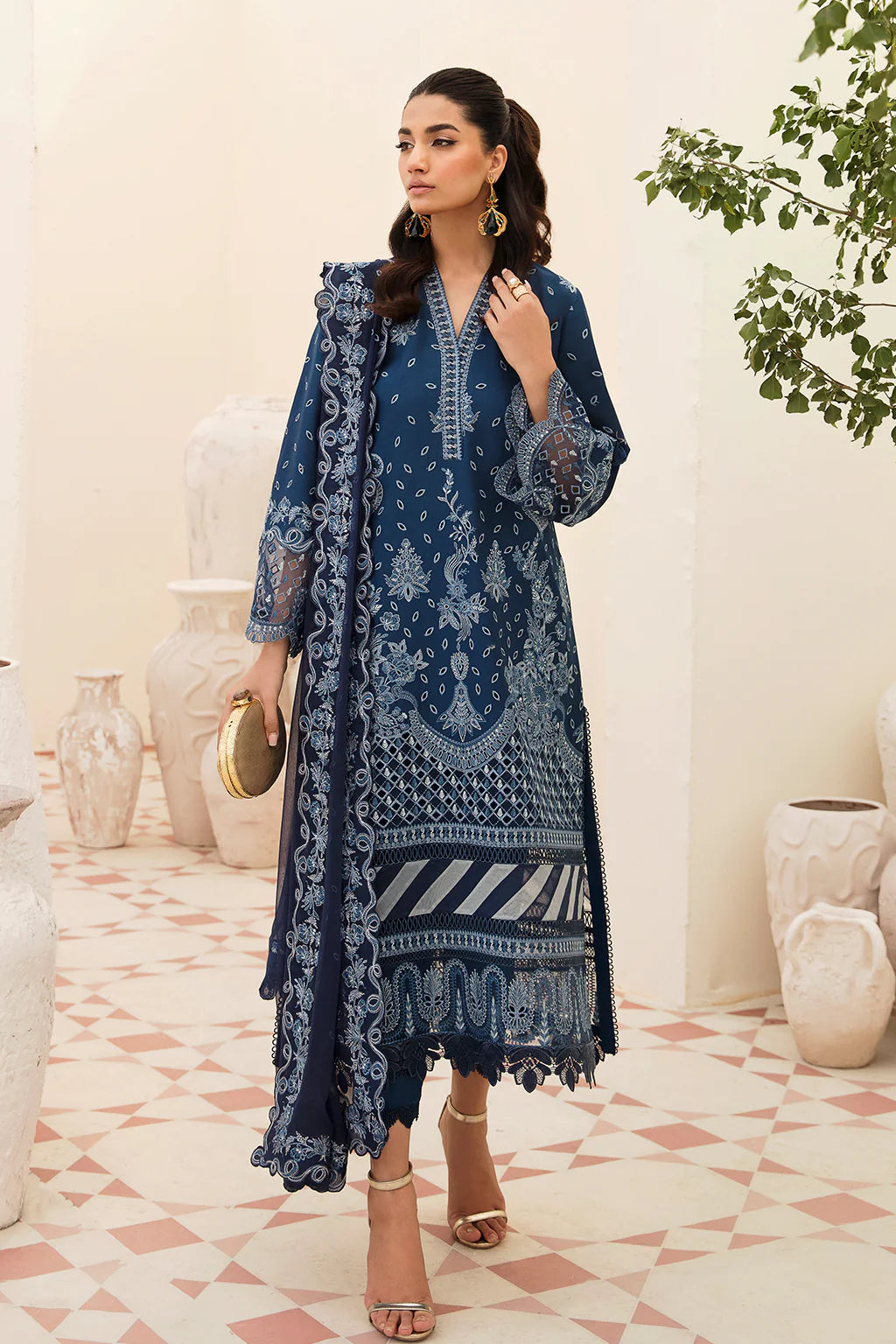 Afrozeh Unstitched 3 Piece Embroidered Lawn Suit FCAF23 AL-23-V3-09 Azur - Festive Collection Brand Mafia by Zonash