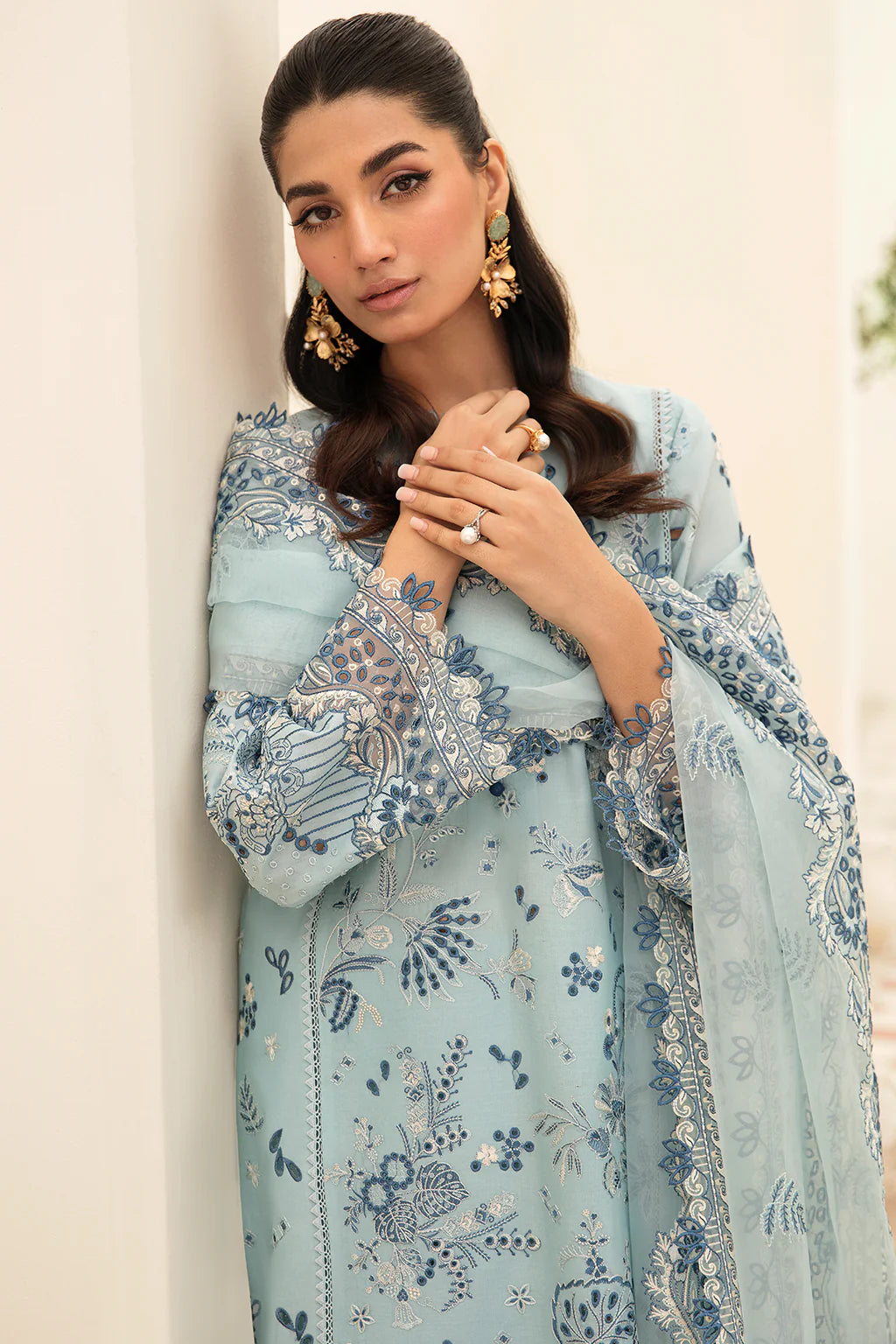 Afrozeh Unstitched 3 Piece Embroidered Lawn Suit FCAF23 AL-23-V3-10 Powder Blue- Festive Collection Brand Mafia by Zonash