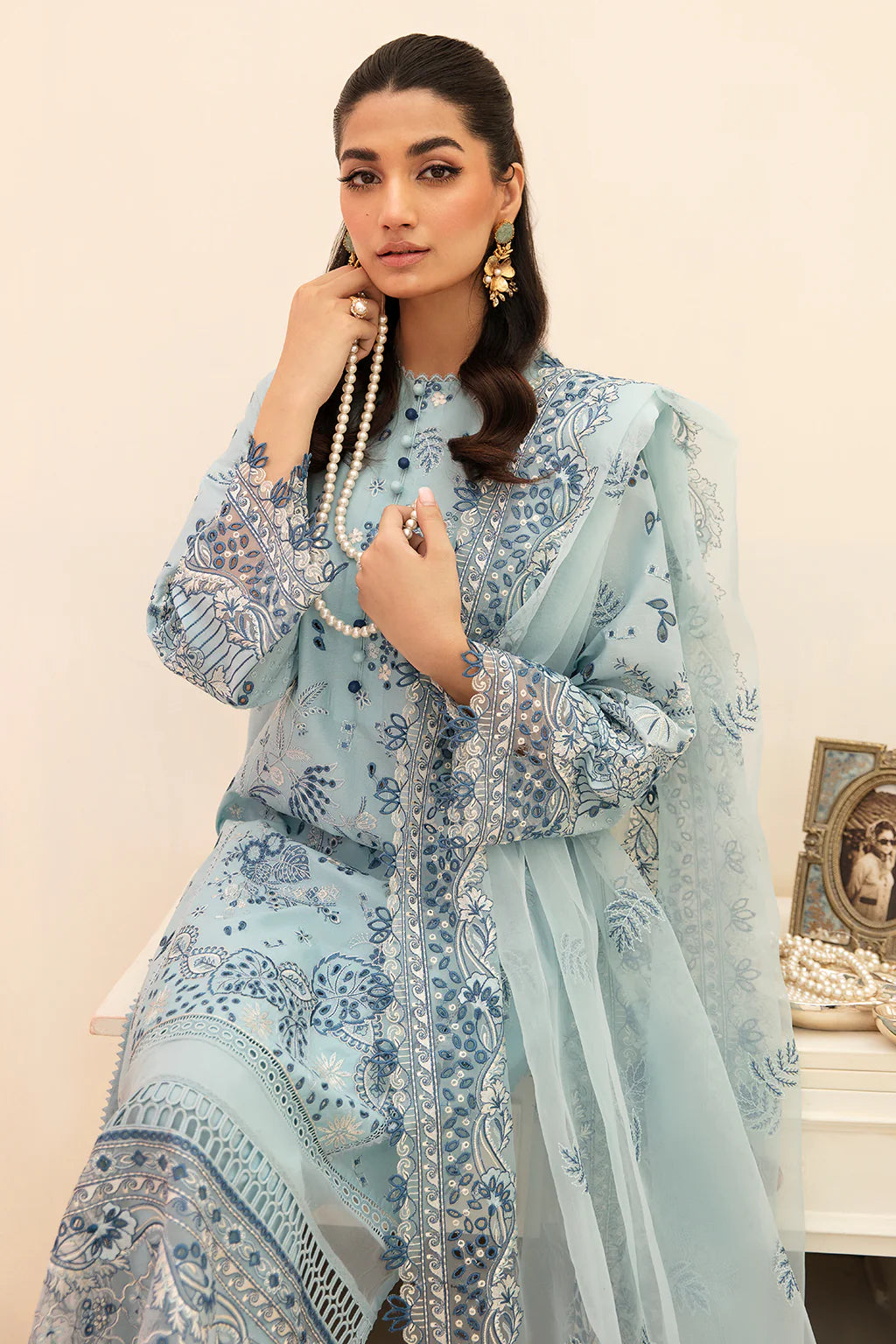 Afrozeh Unstitched 3 Piece Embroidered Lawn Suit FCAF23 AL-23-V3-10 Powder Blue- Festive Collection Brand Mafia by Zonash