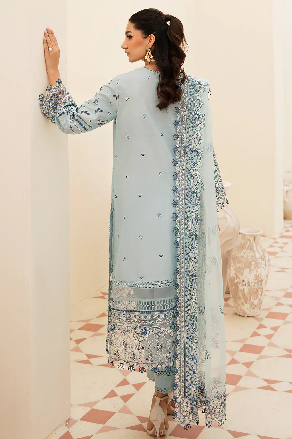 Afrozeh Unstitched 3 Piece Embroidered Lawn Suit FCAF23 AL-23-V3-10 Powder Blue- Festive Collection Brand Mafia by Zonash