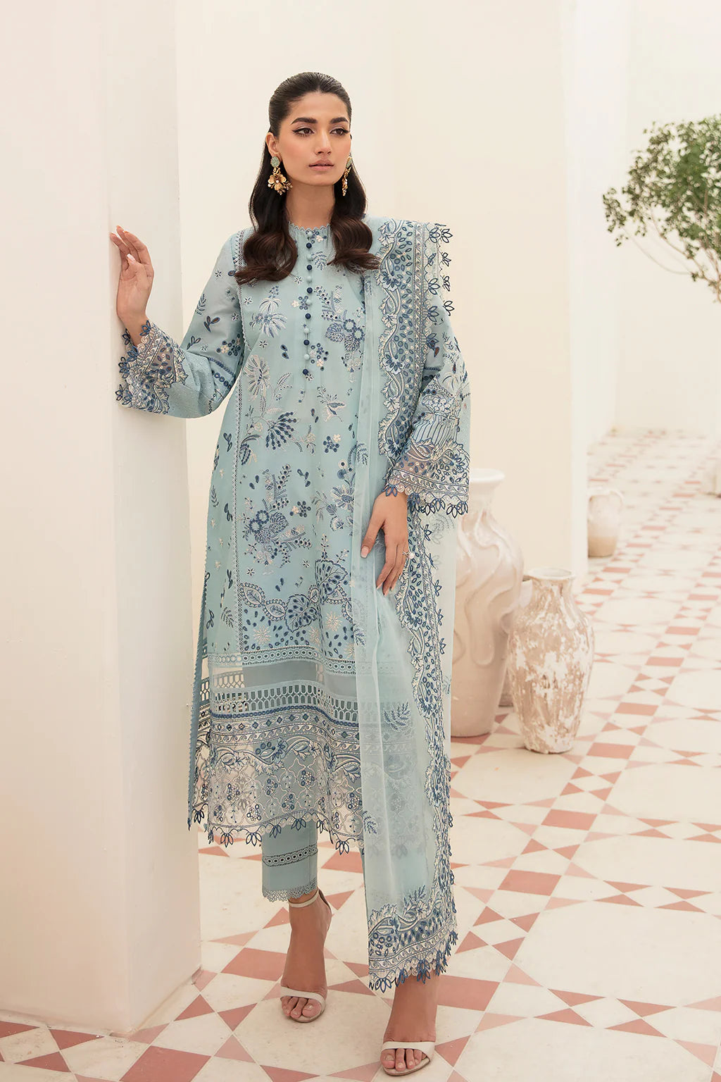 Afrozeh Unstitched 3 Piece Embroidered Lawn Suit FCAF23 AL-23-V3-10 Powder Blue- Festive Collection Brand Mafia by Zonash