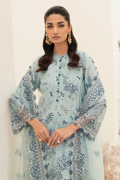 Afrozeh Unstitched 3 Piece Embroidered Lawn Suit FCAF23 AL-23-V3-10 Powder Blue- Festive Collection Brand Mafia by Zonash