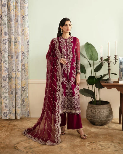 Ayzel By Afrozeh Unstitched 3 Piece Embroidered Chiffon Suit AAF24TW ADK-V1-10 Salvia - Luxury Collection Brand Mafia by Zonash