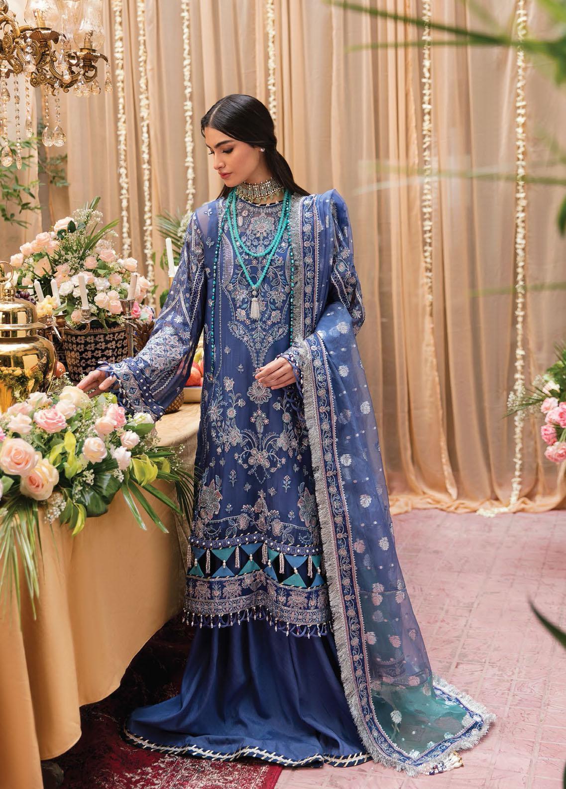 Ayzel By Afrozeh Unstitched 3 Piece Embroidered Chiffon Suit AF22A AZ-V2-8 Sonbol - Luxury Collection Brand Mafia by Zonash