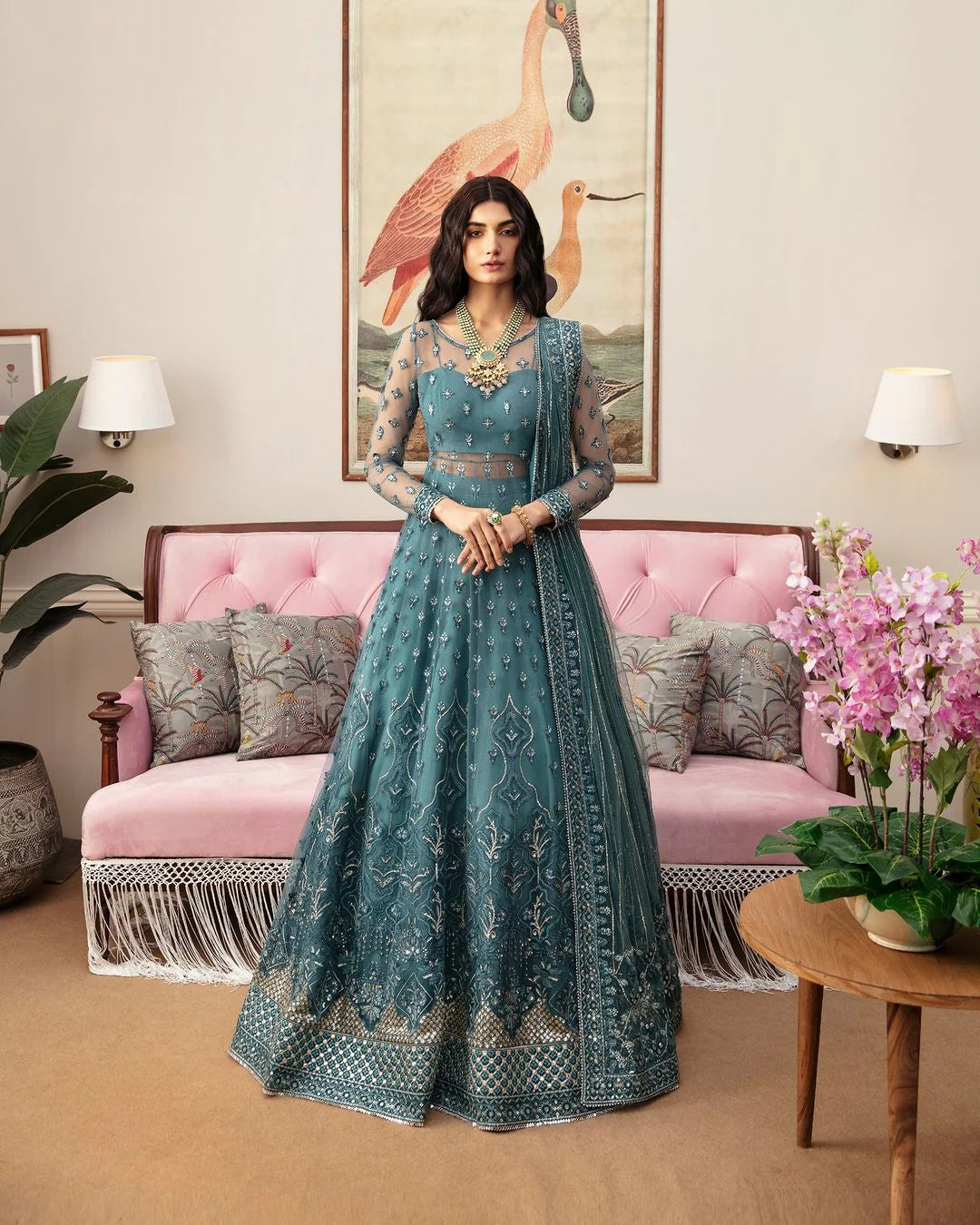 Ayzel By Afrozeh Unstitched 3 Piece Embroidered Net Suit AAF24TW ADK-V1-08 Lobelia - Luxury Collection Brand Mafia by Zonash