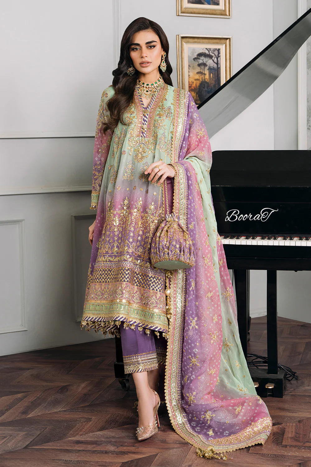 Baroque Chantelle Unstitched 3 Piece Embroidered Chiffon Suit - BQU-CH12-D08 - Luxury Wedding Collection - Brand Mafia by Zonash