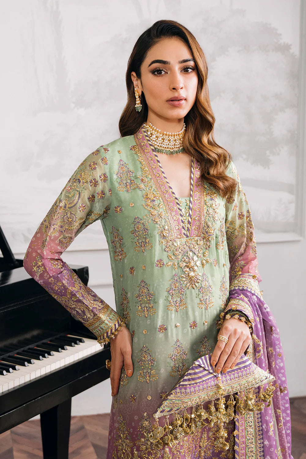 Baroque Chantelle Unstitched 3 Piece Embroidered Chiffon Suit - BQU-CH12-D08 - Luxury Wedding Collection - Brand Mafia by Zonash