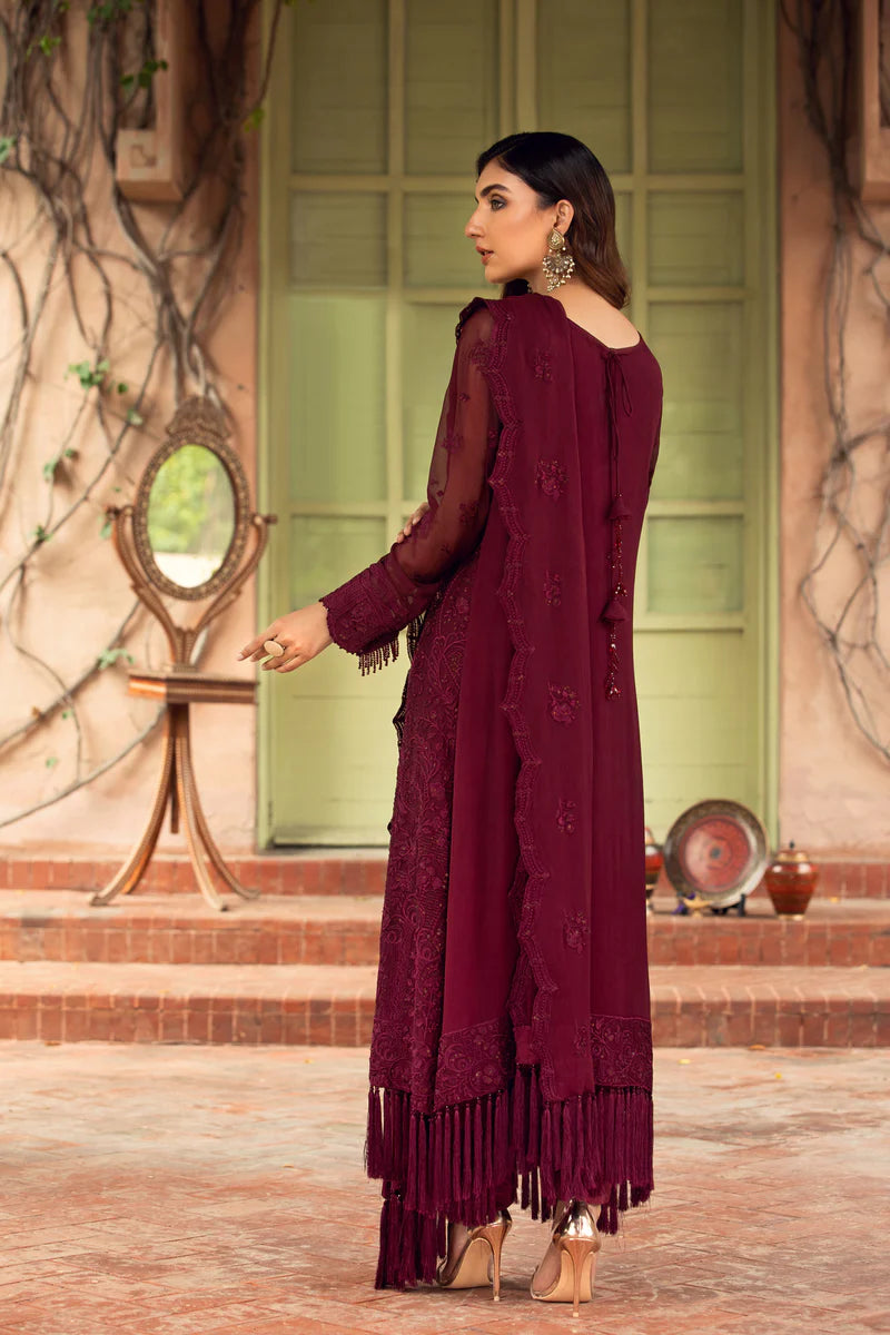 Baroque - Farasha Unstitched 2 Piece Embroidered Chiffon Suit - Sangria - Formal Collection Brand Mafia by Zonash