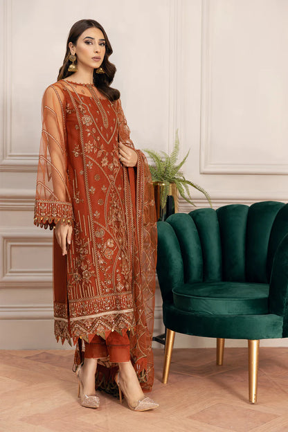 Baroque - Farasha Unstitched 2 Piece Embroidered Premium Chiffon Suit - Cinnamon - Luxury Collection Brand Mafia by Zonash