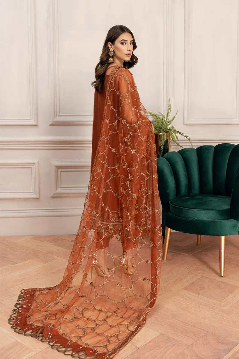 Baroque - Farasha Unstitched 2 Piece Embroidered Premium Chiffon Suit - Cinnamon - Luxury Collection Brand Mafia by Zonash