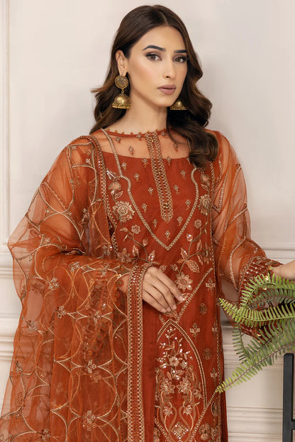 Baroque - Farasha Unstitched 2 Piece Embroidered Premium Chiffon Suit - Cinnamon - Luxury Collection Brand Mafia by Zonash