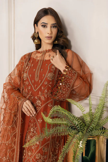 Baroque - Farasha Unstitched 2 Piece Embroidered Premium Chiffon Suit - Cinnamon - Luxury Collection Brand Mafia by Zonash