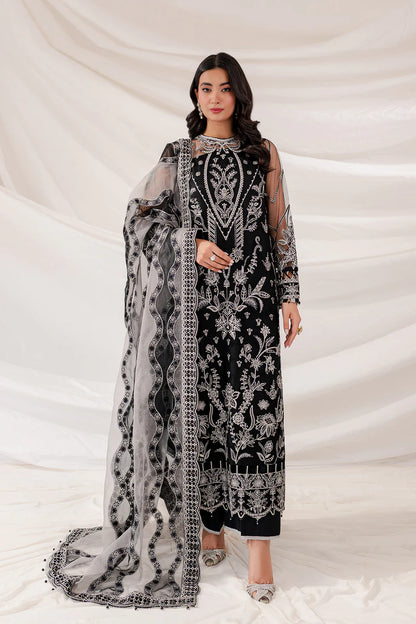 Baroque - Lumiere By Farasha Unstitched 2 Piece Embroidered Net Suit FSH23LM D-04 Black Swan - Luxury Collection