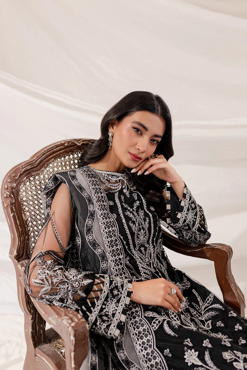 Baroque - Lumiere By Farasha Unstitched 2 Piece Embroidered Net Suit FSH23LM D-04 Black Swan - Luxury Collection