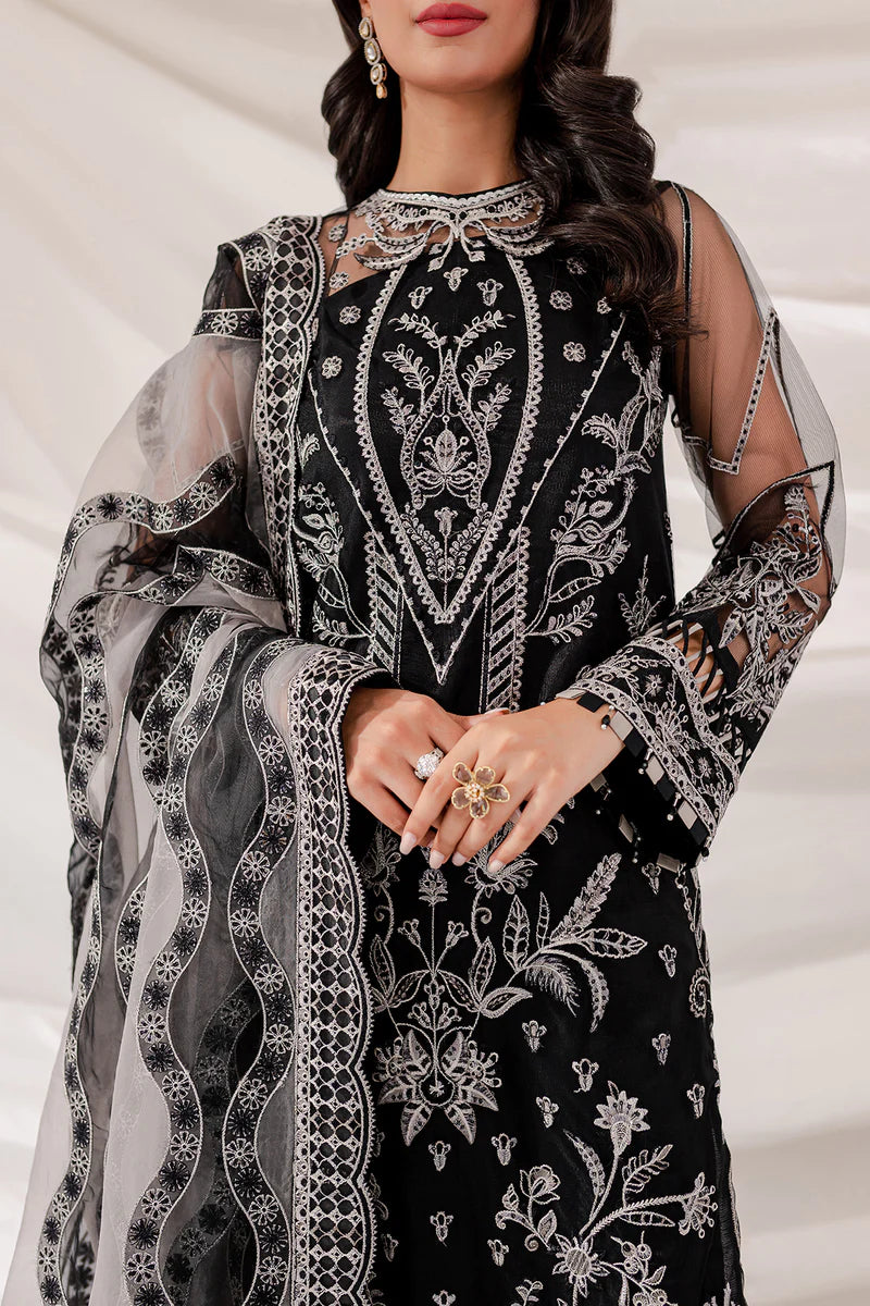 Baroque - Lumiere By Farasha Unstitched 2 Piece Embroidered Net Suit FSH23LM D-04 Black Swan - Luxury Collection