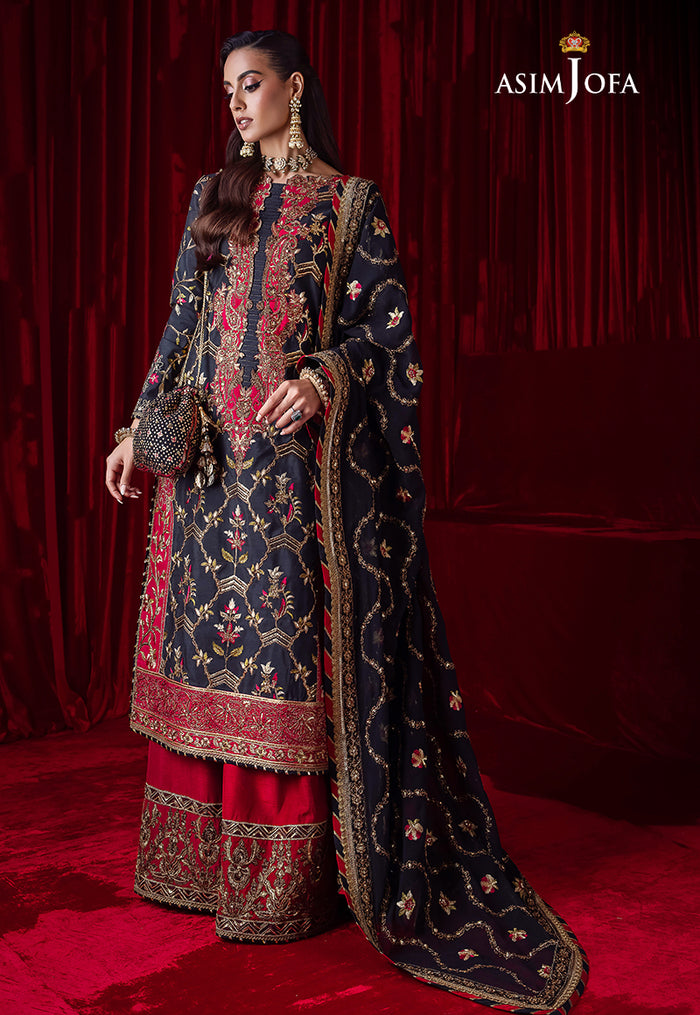 Bekhudi By Asim Jofa Unstitched 3 Piece Embroidered Raw Silk Suit AJ23B AJBK-02 - Luxury Collection Brand Mafia by Zonash