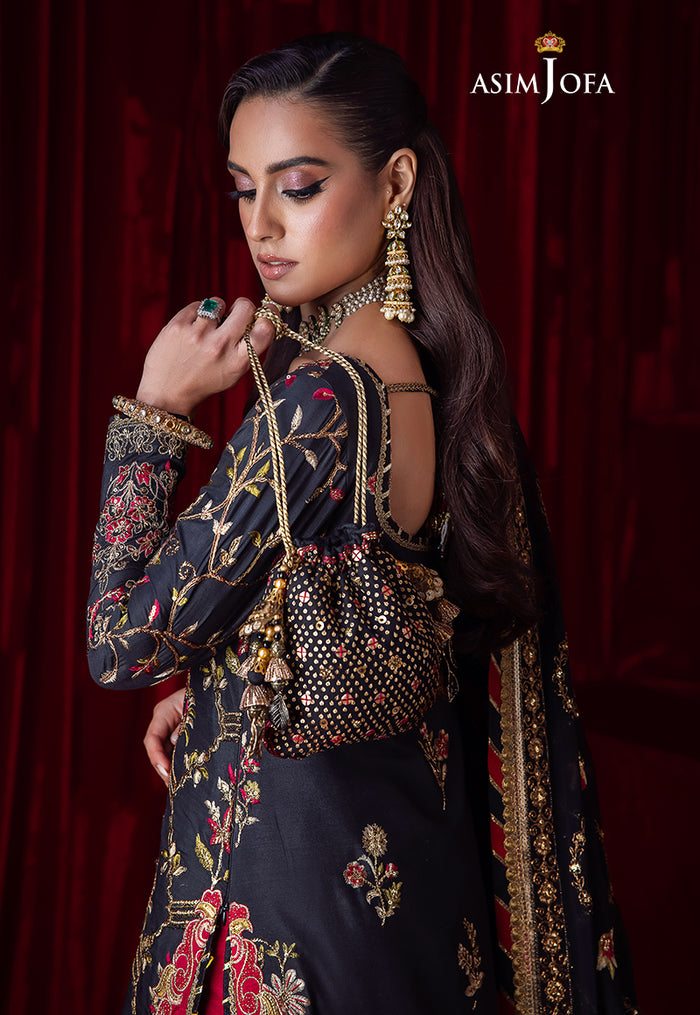 Bekhudi By Asim Jofa Unstitched 3 Piece Embroidered Raw Silk Suit AJ23B AJBK-02 - Luxury Collection Brand Mafia by Zonash