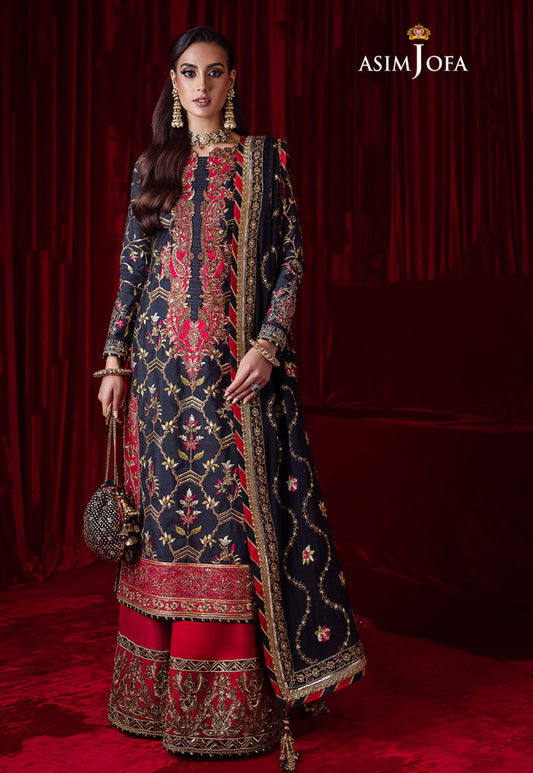 Bekhudi By Asim Jofa Unstitched 3 Piece Embroidered Raw Silk Suit AJ23B AJBK-02 - Luxury Collection Brand Mafia by Zonash