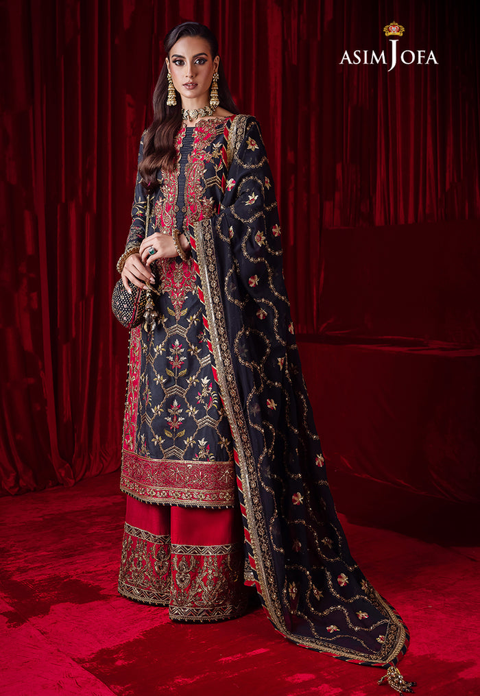 Bekhudi By Asim Jofa Unstitched 3 Piece Embroidered Raw Silk Suit AJ23B AJBK-02 - Luxury Collection Brand Mafia by Zonash