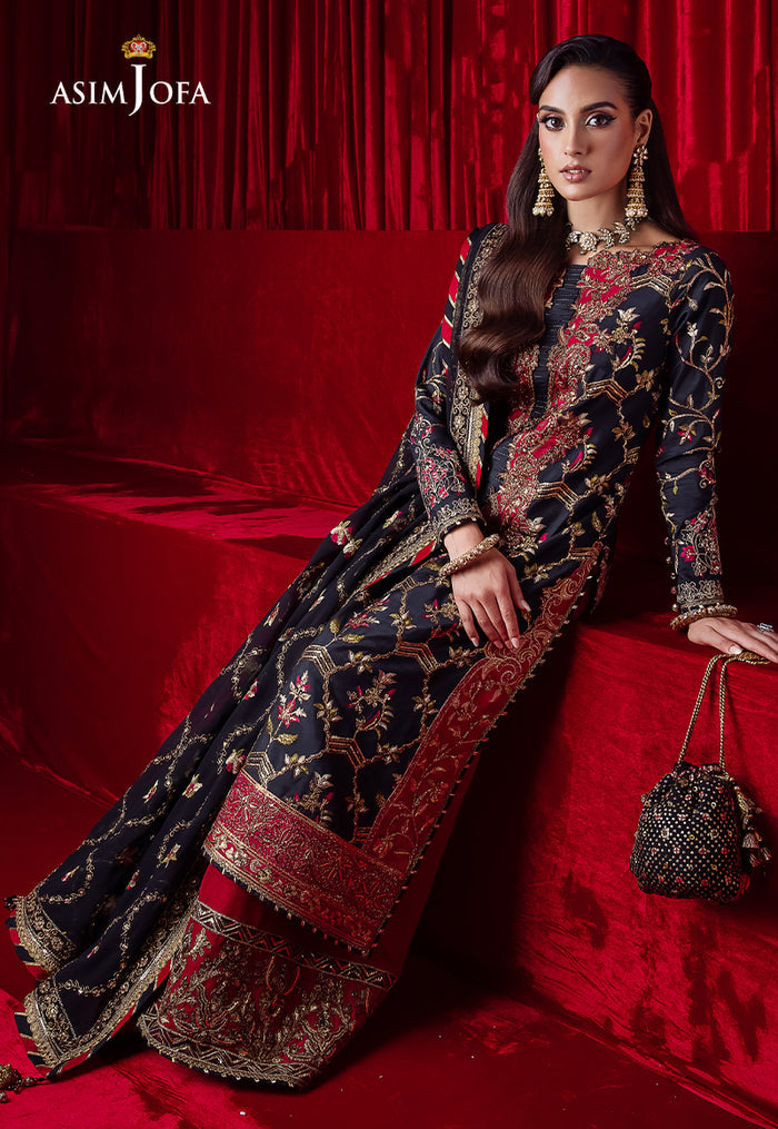 Bekhudi By Asim Jofa Unstitched 3 Piece Embroidered Raw Silk Suit AJ23B AJBK-02 - Luxury Collection Brand Mafia by Zonash