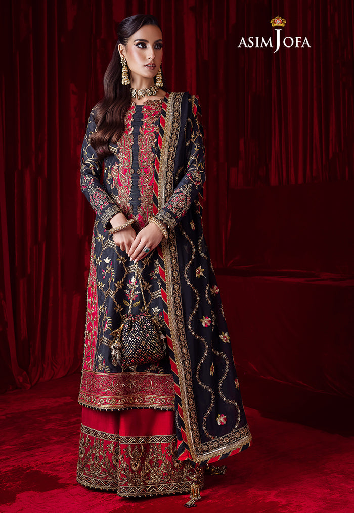 Bekhudi By Asim Jofa Unstitched 3 Piece Embroidered Raw Silk Suit AJ23B AJBK-02 - Luxury Collection Brand Mafia by Zonash