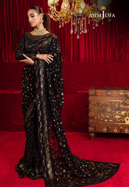 Bekhudi By Asim Jofa Unstitched Saree Embroidered Chiffon AJ23B AJBK-03 - Luxury Collection Brand Mafia by Zonash