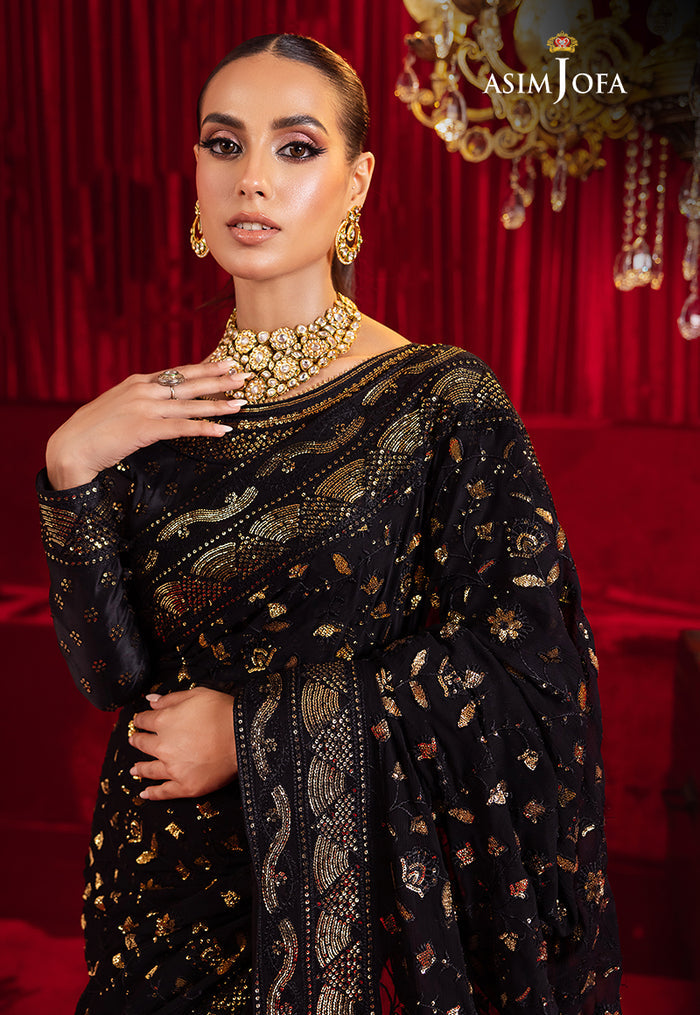 Bekhudi By Asim Jofa Unstitched Saree Embroidered Chiffon AJ23B AJBK-03 - Luxury Collection Brand Mafia by Zonash