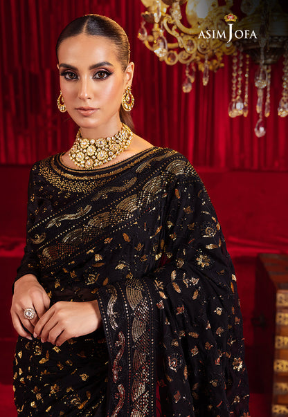 Bekhudi By Asim Jofa Unstitched Saree Embroidered Chiffon AJ23B AJBK-03 - Luxury Collection Brand Mafia by Zonash