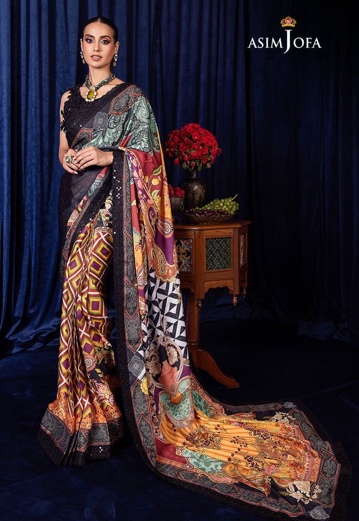 Bekhudi By Asim Jofa Unstitched Saree Embroidered Silk AJ23B AJBK-09 - Luxury Collection Brand Mafia by Zonash