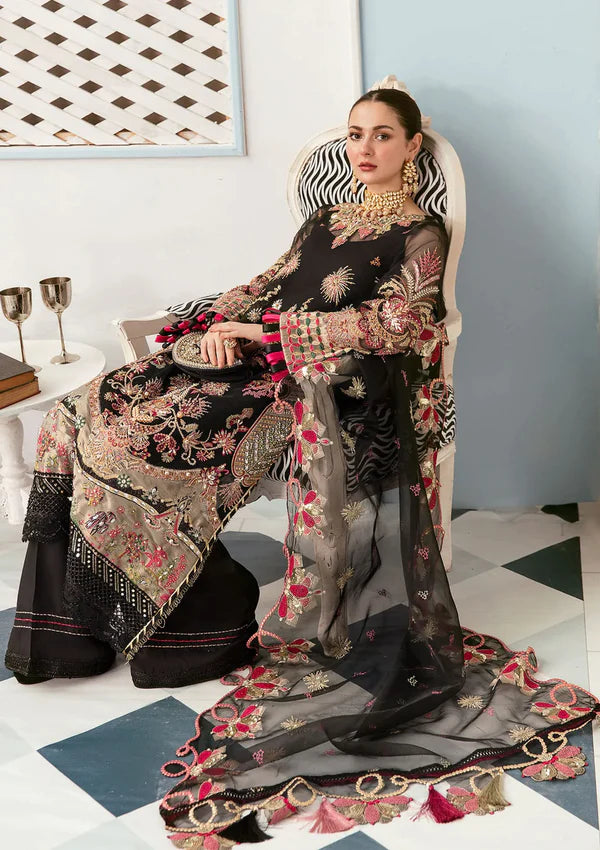 Celebrations by Elaf Unstitched 3 Piece Embroidered Organza Suit EF22C ECC-08 Black Diamond - Luxury Collection Brand Mafia by Zonash