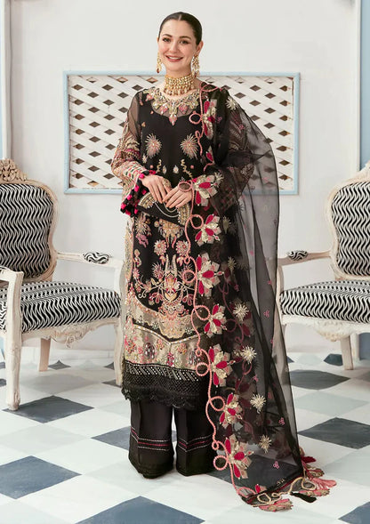 Celebrations by Elaf Unstitched 3 Piece Embroidered Organza Suit EF22C ECC-08 Black Diamond - Luxury Collection Brand Mafia by Zonash