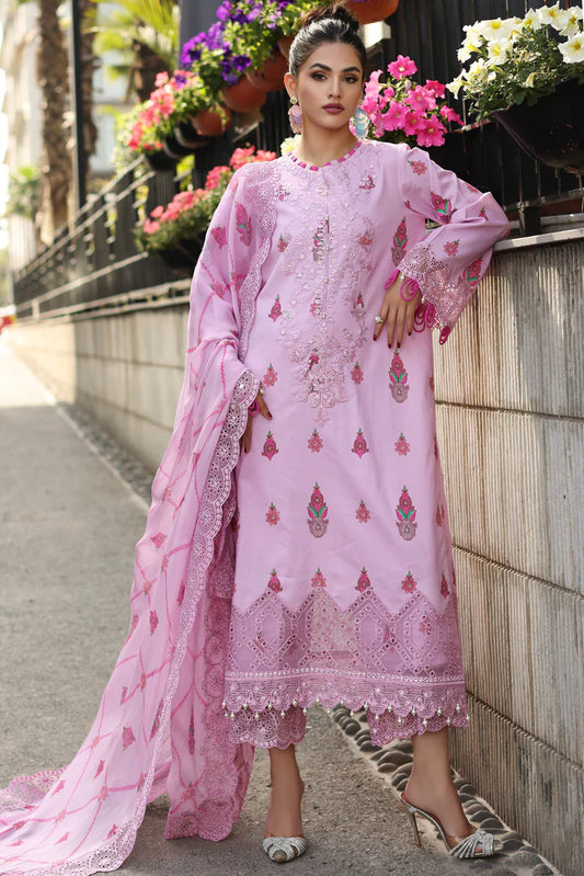 Charizma Rang-E-Bahar Pink Unstitched 3 Piece Embroidered Lawn Suit CRZ24RB CRB4-09 - Spring Summer Collection Brand Mafia by Zonash