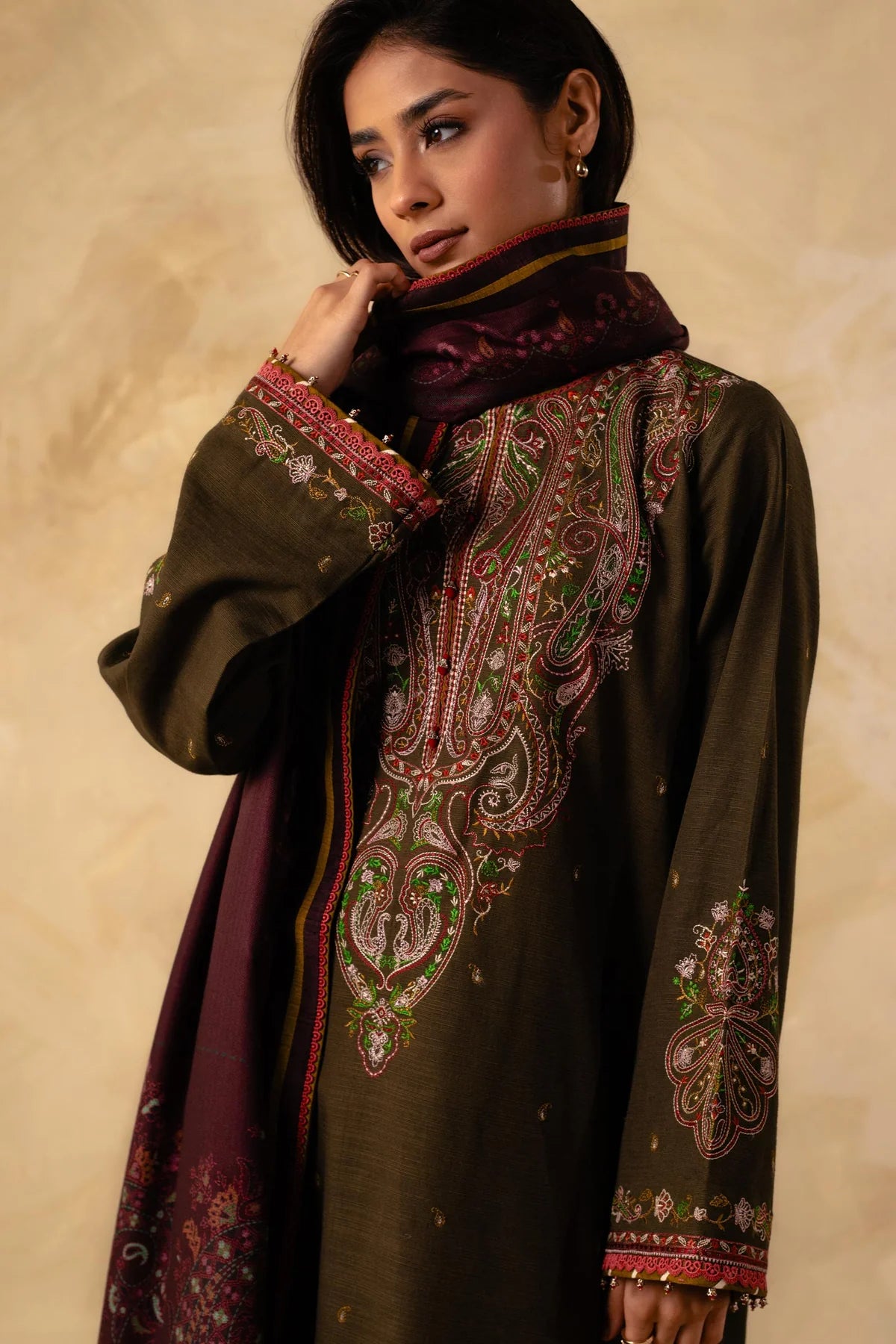 Coco By Zara Shahjahan Unstitched 3 Piece Embroidered Khaddar Suit CZS23W 2A - Winter Collection Brand Mafia by Zonash