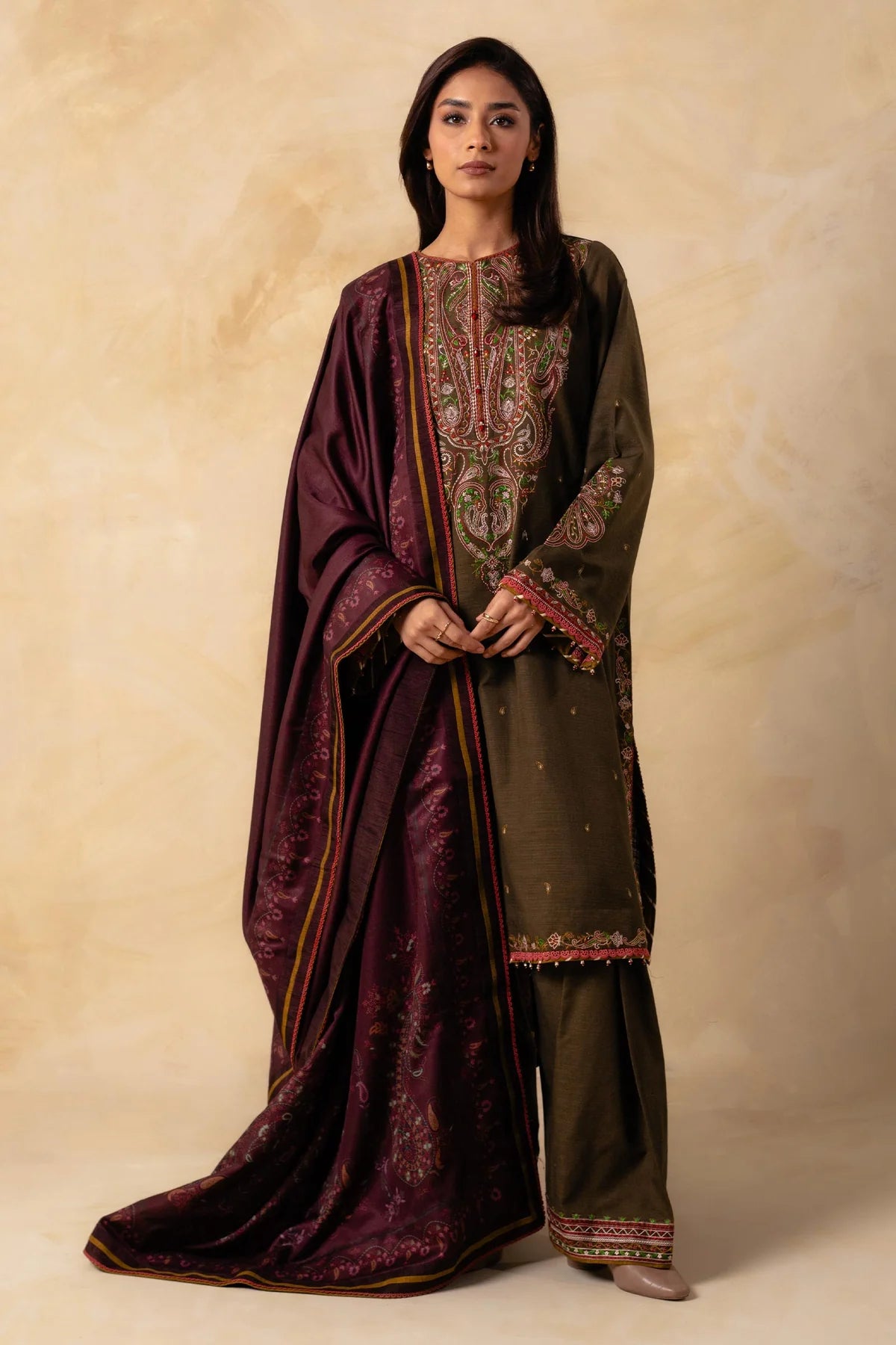 Coco By Zara Shahjahan Unstitched 3 Piece Embroidered Khaddar Suit CZS23W 2A - Winter Collection Brand Mafia by Zonash